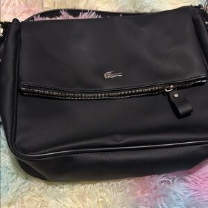 Lacoste Black Shoulder Bag with Silver Accents